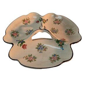 Vintage Divided Dish Three Sections‎ with Handle Floral Crazed Crackle Japan K